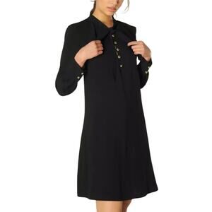 LK Bennett Millie Crepe Dress Black Ruffle Frill Pussy Bow Long Sleeve Tunic 6